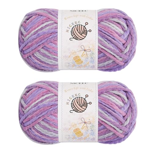 NICEEC 2 Knäuel sperriges Acrylgarn – weich, bunt, mehrfarbig, hochwertig, sperriges Garn zum Häkeln und Stricken, Gesamtlänge 120 m/150 g, Traube NICEEC 2 Knäuel sperriges Acrylgarn – weich, bunt, mehrfarbig, hochwertig, sperriges Garn zum Häkeln und Stricken, Gesamtlänge 120 m/150 g, Traube von NICEEC