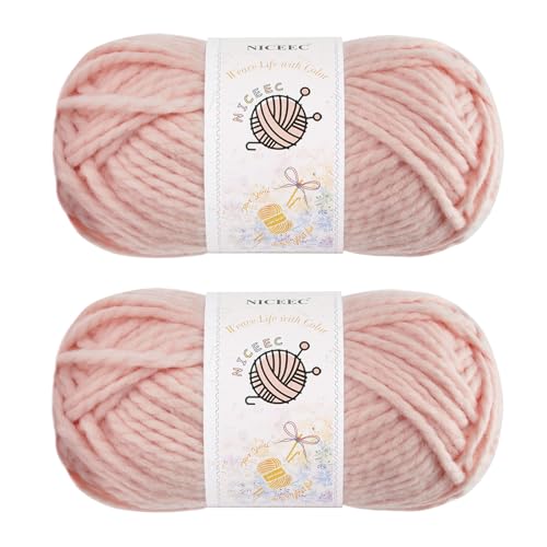 NICEEC 2 Knäuel sperriges Acrylgarn – weich, bunt, mehrfarbig, hochwertig, sperriges Garn zum Häkeln und Stricken, Gesamtlänge 150 m, Hellrosa NICEEC 2 Knäuel sperriges Acrylgarn – weich, bunt, mehrfarbig, hochwertig, sperriges Garn zum Häkeln und Stricken, Gesamtlänge 150 m, Hellrosa von NICEEC
