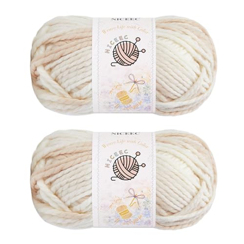 NICEEC 2 Knäuel sperriges Acrylgarn – weich, bunt, mehrfarbig, hochwertig, sperriges Garn zum Häkeln und Stricken, Gesamtlänge 150 m, Lorbeerweiß NICEEC 2 Knäuel sperriges Acrylgarn – weich, bunt, mehrfarbig, hochwertig, sperriges Garn zum Häkeln und Stricken, Gesamtlänge 150 m, Lorbeerweiß von NICEEC