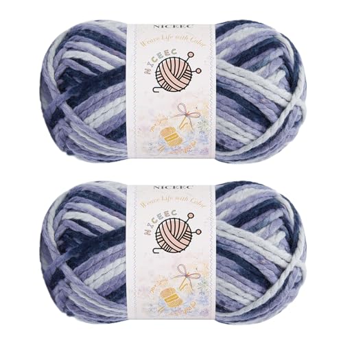 NICEEC 2 Knäuel sperriges Acrylgarn – weich, bunt, mehrfarbig, hochwertig, sperriges Garn zum Häkeln und Stricken, Gesamtlänge 150 m, Nebel NICEEC 2 Knäuel sperriges Acrylgarn – weich, bunt, mehrfarbig, hochwertig, sperriges Garn zum Häkeln und Stricken, Gesamtlänge 150 m, Nebel von NICEEC