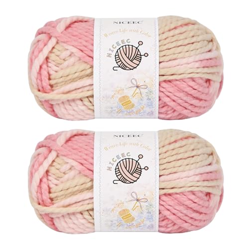 NICEEC 2 Knäuel sperriges Acrylgarn – weich, bunt, mehrfarbig, hochwertig, sperriges Garn zum Häkeln und Stricken, Gesamtlänge 80 m/100 g, Pfirsichblüte NICEEC 2 Knäuel sperriges Acrylgarn – weich, bunt, mehrfarbig, hochwertig, sperriges Garn zum Häkeln und Stricken, Gesamtlänge 80 m/100 g, Pfirsichblüte von NICEEC