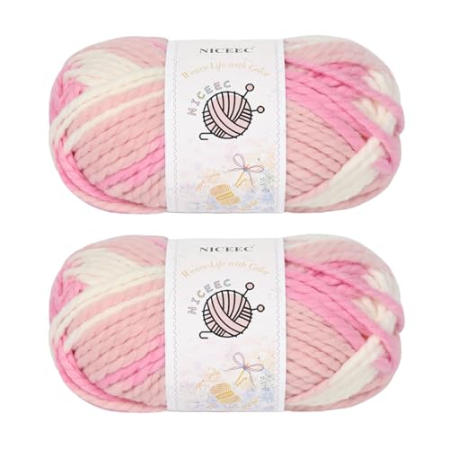 NICEEC 2 Knäuel sperriges Acrylgarn – weich, bunt, mehrfarbig, hochwertig, sperriges Garn zum Häkeln und Stricken, Gesamtlänge 80 m/100 g, Pink-Serie von NICEEC