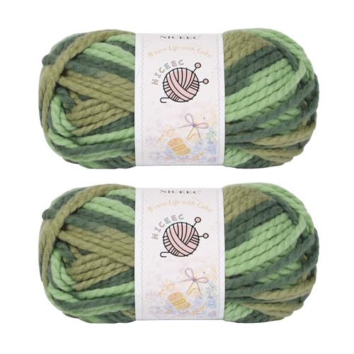 NICEEC 2 Knäuel sperriges Acrylgarn – weich, bunt, mehrfarbig, hochwertig, sperriges Garn zum Häkeln und Stricken, Gesamtlänge 80 m/100 g, grüne Serie NICEEC 2 Knäuel sperriges Acrylgarn – weich, bunt, mehrfarbig, hochwertig, sperriges Garn zum Häkeln und Stricken, Gesamtlänge 80 m/100 g, grüne Serie von NICEEC
