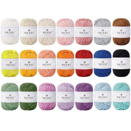 NICEEC 21 Knäuel, weiches Baby-Baumwollgarn, Mini-Knäuel, verschiedene Farben, 4-lagig, Bastelarbeiten, Fingergewicht, Deckengarn zum Häkeln und Stricken, insgesamt 1470 m/416 g, Set 2 NICEEC 21 Knäuel, weiches Baby-Baumwollgarn, Mini-Knäuel, verschiedene Farben, 4-lagig, Bastelarbeiten, Fingergewicht, Deckengarn zum Häkeln und Stricken, insgesamt 1470 m/416 g, Set 2 von NICEEC