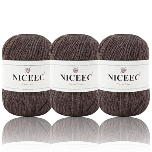 NICEEC 3 Knäuel, weiches Merinowolle, warmes Griffgewicht, für Handstricken, Wollgarn, Gesamtlänge 4 x 3 cm, 202 m × 3 – Braun NICEEC 3 Knäuel, weiches Merinowolle, warmes Griffgewicht, für Handstricken, Wollgarn, Gesamtlänge 4 x 3 cm, 202 m × 3 – Braun von NICEEC