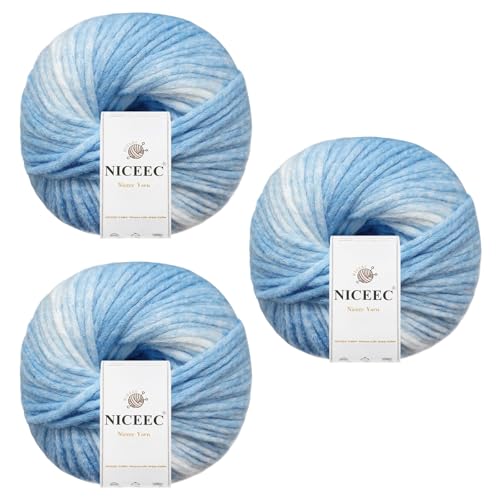 NICEEC 3 Knäuel Regenbogen-Wollmischgarn, weich, flauschig, Farbverlauf, selbstabstreifend, einfach zu verwendendes buntes Garn zum Häkeln und Stricken, insgesamt 12 x 3 cm, blauer Himmel NICEEC 3 Knäuel Regenbogen-Wollmischgarn, weich, flauschig, Farbverlauf, selbstabstreifend, einfach zu verwendendes buntes Garn zum Häkeln und Stricken, insgesamt 12 x 3 cm, blauer Himmel von NICEEC