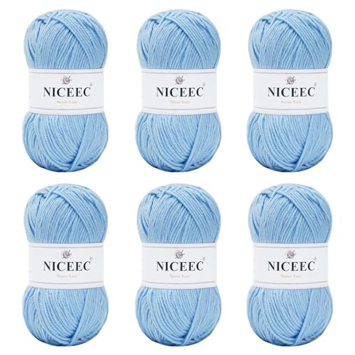 NICEEC 300 g weiches Garn in verschiedenen Farben, Sportgewicht, 100 % Acryl, 4-lagig, Bonbons-Garn zum Häkeln und Stricken, DIY-Projekt-Starter-Set für Kinder oder Erwachsene (insgesamt 800 m) – Aqua von NICEEC