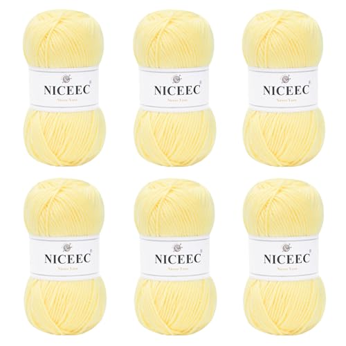 NICEEC 300 g weiches Garn in verschiedenen Farben, Sportgewicht, 100 % Acryl, 4-lagig, Bonbons-Garn zum Häkeln und Stricken, DIY-Projekt-Starter-Set für Kinder oder Erwachsene (insgesamt 800 m) – Gelb von NICEEC