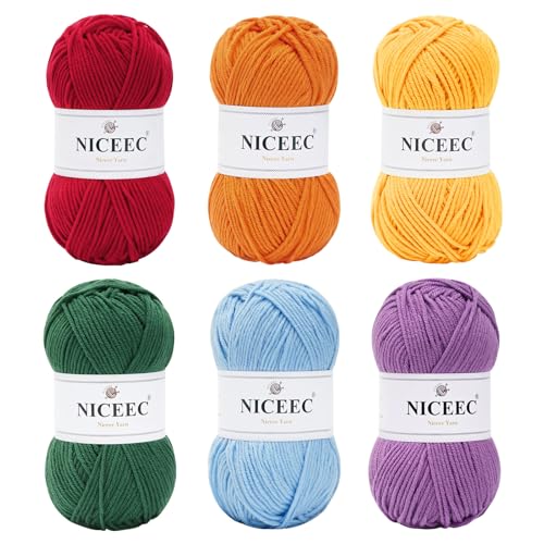 NICEEC 300 g weiches Garn in verschiedenen Farben, Sportgewicht, 100 % Acryl, 4-lagig, Bonbons-Garn zum Häkeln und Stricken, DIY-Projekt-Starter-Set für Kinder oder Erwachsene (insgesamt 800 m NICEEC 300 g weiches Garn in verschiedenen Farben, Sportgewicht, 100 % Acryl, 4-lagig, Bonbons-Garn zum Häkeln und Stricken, DIY-Projekt-Starter-Set für Kinder oder Erwachsene (insgesamt 800 m von NICEEC
