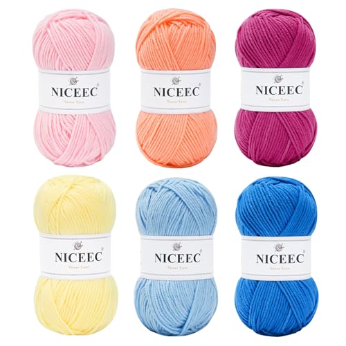 NICEEC 300 g weiches Garn in verschiedenen Farben, Sportgewicht, 100 % Acryl, 4-lagig, Bonbons-Garn zum Häkeln und Stricken, DIY-Projekt-Starter-Set für Kinder oder Erwachsene (insgesamt 800 m NICEEC 300 g weiches Garn in verschiedenen Farben, Sportgewicht, 100 % Acryl, 4-lagig, Bonbons-Garn zum Häkeln und Stricken, DIY-Projekt-Starter-Set für Kinder oder Erwachsene (insgesamt 800 m von NICEEC