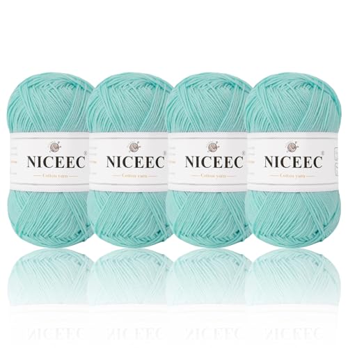 NICEEC 4 Knäuel, weiches Baby-Baumwollgarn, 4-lagig, zum Basteln, Fingergewicht, Deckengarn zum Häkeln und Stricken, insgesamt 700 m/200 g, Cyan NICEEC 4 Knäuel, weiches Baby-Baumwollgarn, 4-lagig, zum Basteln, Fingergewicht, Deckengarn zum Häkeln und Stricken, insgesamt 700 m/200 g, Cyan von NICEEC