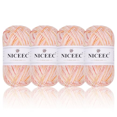 NICEEC 4 Knäuel, weiches Baby-Baumwollgarn, 4-lagig, zum Basteln, Fingergewicht, Deckengarn zum Häkeln und Stricken, insgesamt 700 m/200 g, Farbe 101# von NICEEC