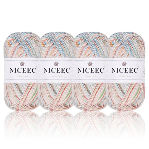 NICEEC 4 Knäuel, weiches Baby-Baumwollgarn, 4-lagig, zum Basteln, Fingergewicht, Deckengarn zum Häkeln und Stricken, insgesamt 700 m/200 g, Farbe 102# von NICEEC