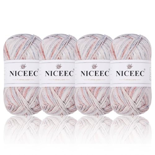 NICEEC 4 Knäuel, weiches Baby-Baumwollgarn, 4-lagig, zum Basteln, Fingergewicht, Deckengarn zum Häkeln und Stricken, insgesamt 700 m/200 g, Farbe 103# von NICEEC