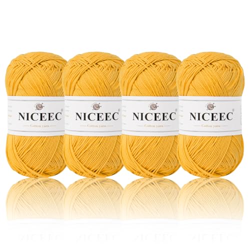 NICEEC 4 Knäuel, weiches Baby-Baumwollgarn, 4-lagig, zum Basteln, Fingergewicht, Deckengarn zum Häkeln und Stricken, insgesamt 700 m/200 g, Gold NICEEC 4 Knäuel, weiches Baby-Baumwollgarn, 4-lagig, zum Basteln, Fingergewicht, Deckengarn zum Häkeln und Stricken, insgesamt 700 m/200 g, Gold von NICEEC