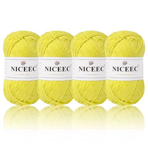 NICEEC 4 Knäuel, weiches Baby-Baumwollgarn, 4-lagig, zum Basteln, Fingergewicht, Deckengarn zum Häkeln und Stricken, insgesamt 700 m/200 g, Hellgelb NICEEC 4 Knäuel, weiches Baby-Baumwollgarn, 4-lagig, zum Basteln, Fingergewicht, Deckengarn zum Häkeln und Stricken, insgesamt 700 m/200 g, Hellgelb von NICEEC
