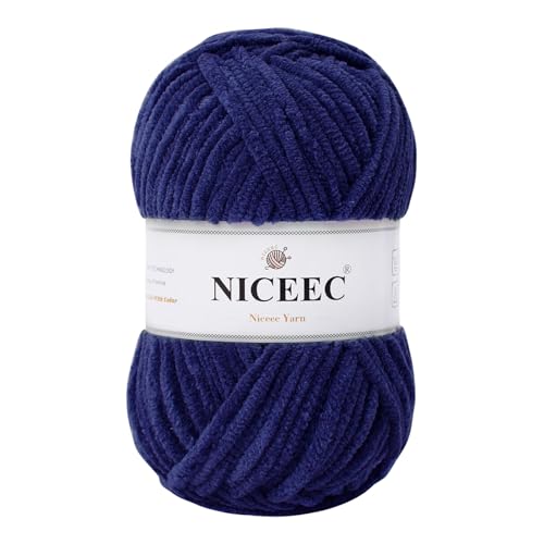 NICEEC Chenille-Garn, 3 Knäuel, leichtes Kammgarn, zum Stricken, ausgefallenes Garn zum Häkeln, Weben, Basteln, Gesamtlänge 3 x 110 m, 3 x 100 g, Dunkelblau NICEEC Chenille-Garn, 3 Knäuel, leichtes Kammgarn, zum Stricken, ausgefallenes Garn zum Häkeln, Weben, Basteln, Gesamtlänge 3 x 110 m, 3 x 100 g, Dunkelblau von NICEEC