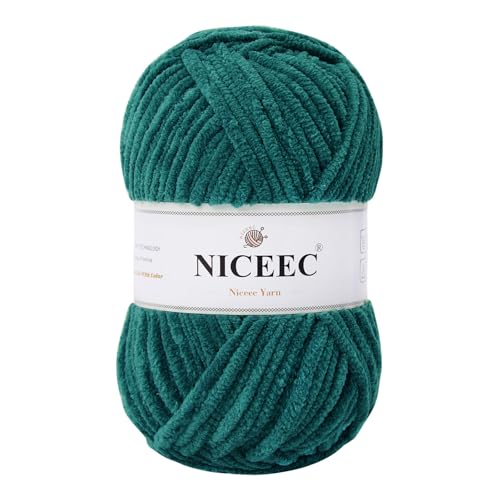 NICEEC Chenille-Garn, leichte Kammgarne zum Stricken, ausgefallenes Garn zum Häkeln, Weben, Basteln, Gesamtlänge 110 m, 100 g, Türkis von NICEEC