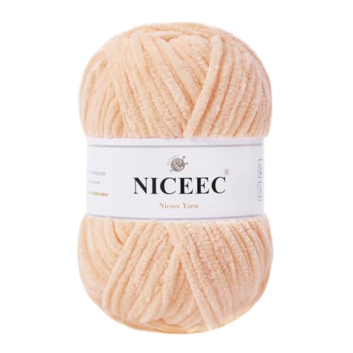 NICEEC Chenille-Garn, leichtes Kammgarn, zum Stricken, ausgefallenes Garn zum Häkeln, Weben, Basteln, Gesamtlänge 110 m, 100 g, Hautfarben NICEEC Chenille-Garn, leichtes Kammgarn, zum Stricken, ausgefallenes Garn zum Häkeln, Weben, Basteln, Gesamtlänge 110 m, 100 g, Hautfarben von NICEEC