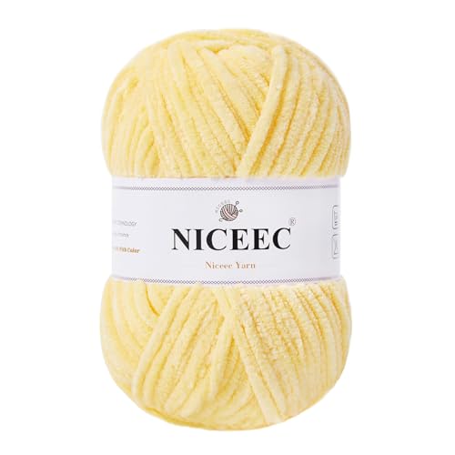 NICEEC Chenille-Garn, leichtes Kammgarn, zum Stricken, ausgefallenes Garn zum Häkeln, Weben, Basteln, Gesamtlänge 110 m, 100 g, Hellgelb NICEEC Chenille-Garn, leichtes Kammgarn, zum Stricken, ausgefallenes Garn zum Häkeln, Weben, Basteln, Gesamtlänge 110 m, 100 g, Hellgelb von NICEEC