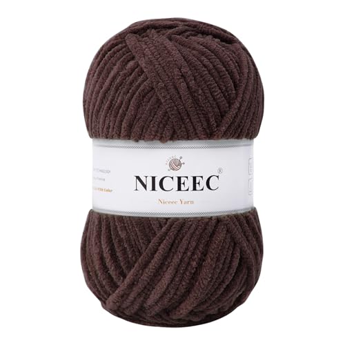 NICEEC Chenille-Garn, leichtes Kammgarn, zum Stricken, ausgefallenes Garn zum Häkeln, Weben, Basteln, Gesamtlänge 110 m, 100 g, Kaffeebraun NICEEC Chenille-Garn, leichtes Kammgarn, zum Stricken, ausgefallenes Garn zum Häkeln, Weben, Basteln, Gesamtlänge 110 m, 100 g, Kaffeebraun von NICEEC