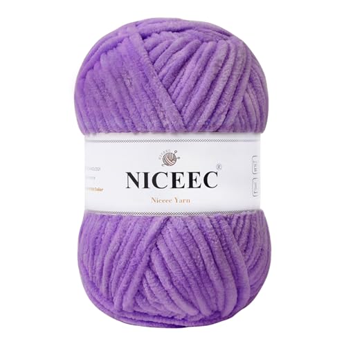 NICEEC Chenille-Garn, leichtes Kammgarn, zum Stricken, ausgefallenes Garn zum Häkeln, Weben, Basteln, Gesamtlänge 110 m, 100 g, Violett NICEEC Chenille-Garn, leichtes Kammgarn, zum Stricken, ausgefallenes Garn zum Häkeln, Weben, Basteln, Gesamtlänge 110 m, 100 g, Violett von NICEEC
