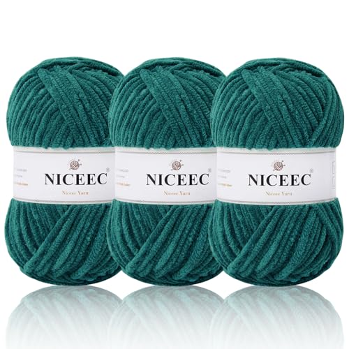 NICEEC Chenille-Garn, leichtes Kammgarn, zum Stricken, ausgefallenes Garn zum Häkeln, Weben, Basteln, Gesamtlänge 3 x 110 m, 3 x 100 g, Grün NICEEC Chenille-Garn, leichtes Kammgarn, zum Stricken, ausgefallenes Garn zum Häkeln, Weben, Basteln, Gesamtlänge 3 x 110 m, 3 x 100 g, Grün von NICEEC