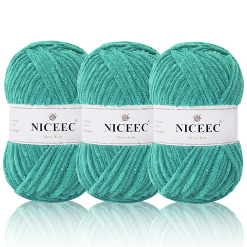 NICEEC Chenille-Garn, leichtes Kammgarn, zum Stricken, ausgefallenes Garn zum Häkeln, Weben, Basteln, Gesamtlänge 3 x 110 m, 3 x 100 g, Türkis NICEEC Chenille-Garn, leichtes Kammgarn, zum Stricken, ausgefallenes Garn zum Häkeln, Weben, Basteln, Gesamtlänge 3 x 110 m, 3 x 100 g, Türkis von NICEEC