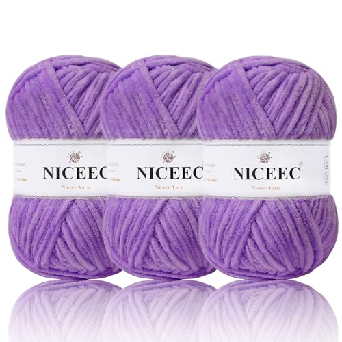 NICEEC Chenille-Garn, leichtes Kammgarn, zum Stricken, ausgefallenes Garn zum Häkeln, Weben, Basteln, Gesamtlänge 3 x 110 m, 3 x 100 g, Violett NICEEC Chenille-Garn, leichtes Kammgarn, zum Stricken, ausgefallenes Garn zum Häkeln, Weben, Basteln, Gesamtlänge 3 x 110 m, 3 x 100 g, Violett von NICEEC