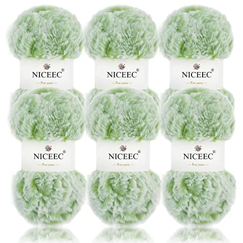 NICEEC Kunstfellgarn, superweich, grob, flauschiges Garn, Wimperngarn, zum Häkeln, Stricken, Gesamtlänge 6 × 32 m, 50 g × 6), Grün/300 g von NICEEC