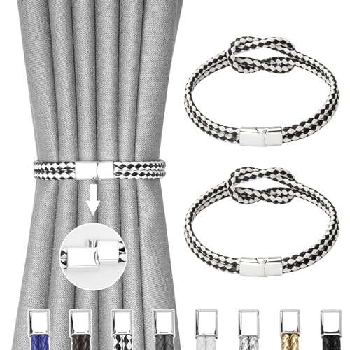 NICEEC Raffhalter für Vorhänge, magnetisch, Leder, modischer Stil, eleganter Seilknoten, dekorative Vorhanghalter für Zuhause und Büro, Schwarz und Weiß, 2 Stück NICEEC Raffhalter für Vorhänge, magnetisch, Leder, modischer Stil, eleganter Seilknoten, dekorative Vorhanghalter für Zuhause und Büro, Schwarz und Weiß, 2 Stück von NICEEC
