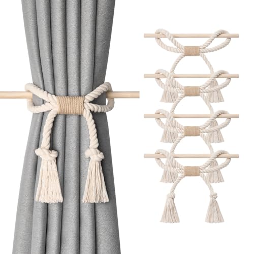 NICEEC Vorhang-Raffhalter aus natürlicher Baumwolle, Boho-Stil, rustikaler Stil, dekorative Drapier-Raffhalter, Bauernhaus, handgewebt, Seil, Vorhanghalter mit Holzclub für Zuhause und Büro, Vorhänge NICEEC Vorhang-Raffhalter aus natürlicher Baumwolle, Boho-Stil, rustikaler Stil, dekorative Drapier-Raffhalter, Bauernhaus, handgewebt, Seil, Vorhanghalter mit Holzclub für Zuhause und Büro, Vorhänge von NICEEC