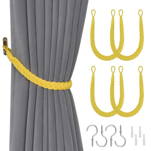 NICEEC Vorhang-Raffhalter aus natürlicher Baumwolle, eleganter Boho-Stil, dekorative Raffhalter, weich, handgewebt, Seil, Vorhanghalter mit Metallhaken für Zuhause und Büro, Vorhänge, Gelb, 4 Stück NICEEC Vorhang-Raffhalter aus natürlicher Baumwolle, eleganter Boho-Stil, dekorative Raffhalter, weich, handgewebt, Seil, Vorhanghalter mit Metallhaken für Zuhause und Büro, Vorhänge, Gelb, 4 Stück von NICEEC