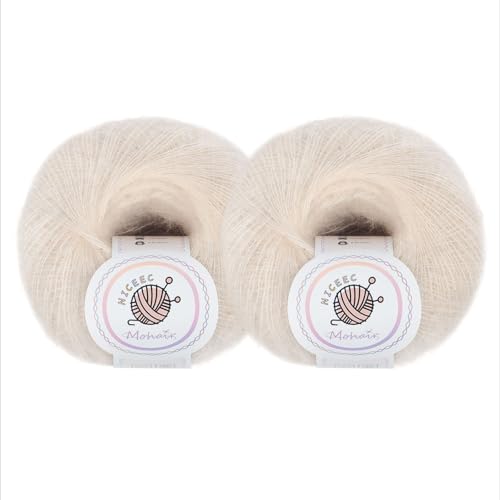 NICEEC Weiches Mohair-Garn, flauschig und flauschig, luxuriös und dünn, weiches Woll-Mischgarn zum Häkeln und Stricken, insgesamt 2 x 2 Knäuel, 2 x 300 m, Beige NICEEC Weiches Mohair-Garn, flauschig und flauschig, luxuriös und dünn, weiches Woll-Mischgarn zum Häkeln und Stricken, insgesamt 2 x 2 Knäuel, 2 x 300 m, Beige von NICEEC