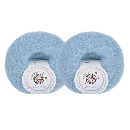 NICEEC Weiches Mohair-Garn, flauschig und flauschig, luxuriös und dünn, weiches Woll-Mischgarn zum Häkeln und Stricken, insgesamt 2 x 2 Knäuel, 2 x 300 m, Blau NICEEC Weiches Mohair-Garn, flauschig und flauschig, luxuriös und dünn, weiches Woll-Mischgarn zum Häkeln und Stricken, insgesamt 2 x 2 Knäuel, 2 x 300 m, Blau von NICEEC