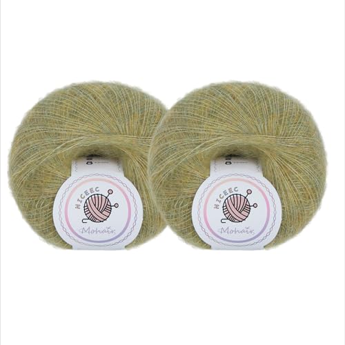 NICEEC Weiches Mohair-Garn, flauschig und flauschig, luxuriös und dünn, weiches Woll-Mischgarn zum Häkeln und Stricken, insgesamt 2 x 2 Knäuel, 2 x 300 m, Gras NICEEC Weiches Mohair-Garn, flauschig und flauschig, luxuriös und dünn, weiches Woll-Mischgarn zum Häkeln und Stricken, insgesamt 2 x 2 Knäuel, 2 x 300 m, Gras von NICEEC