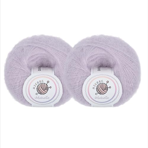 NICEEC Weiches Mohair-Garn, flauschig und flauschig, luxuriös und dünn, weiches Woll-Mischgarn zum Häkeln und Stricken, insgesamt 2 x 2 Knäuel, 2 x 300 m, Hellviolett NICEEC Weiches Mohair-Garn, flauschig und flauschig, luxuriös und dünn, weiches Woll-Mischgarn zum Häkeln und Stricken, insgesamt 2 x 2 Knäuel, 2 x 300 m, Hellviolett von NICEEC