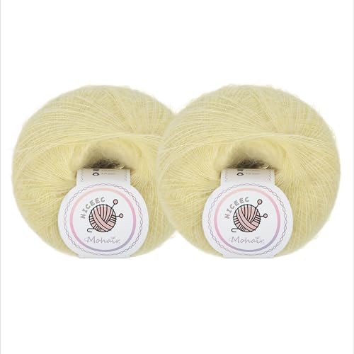 NICEEC Weiches Mohair-Garn, flauschig und flauschig, luxuriös und dünn, weiches Woll-Mischgarn zum Häkeln und Stricken, insgesamt 2 x 2 Knäuel, 2 x 300 m, zartes Gelb NICEEC Weiches Mohair-Garn, flauschig und flauschig, luxuriös und dünn, weiches Woll-Mischgarn zum Häkeln und Stricken, insgesamt 2 x 2 Knäuel, 2 x 300 m, zartes Gelb von NICEEC