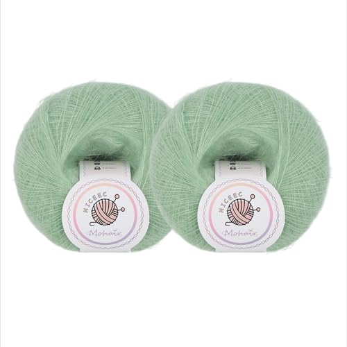 NICEEC Weiches Mohair-Garn, flauschig und flauschig, luxuriös und dünn, weiches Woll-Mischgarn zum Häkeln und Stricken, insgesamt 2 x 2 Knäuel, 2 x 300 m, zartes Grasgrün NICEEC Weiches Mohair-Garn, flauschig und flauschig, luxuriös und dünn, weiches Woll-Mischgarn zum Häkeln und Stricken, insgesamt 2 x 2 Knäuel, 2 x 300 m, zartes Grasgrün von NICEEC