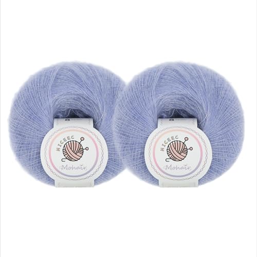 NICEEC Weiches Mohair-Garn, flauschig und flauschig, luxuriös und dünn, weiches Wollmischgarn zum Häkeln und Stricken, insgesamt 2 x 2 Knäuel, 2 x 300 m, Blaubeere NICEEC Weiches Mohair-Garn, flauschig und flauschig, luxuriös und dünn, weiches Wollmischgarn zum Häkeln und Stricken, insgesamt 2 x 2 Knäuel, 2 x 300 m, Blaubeere von NICEEC