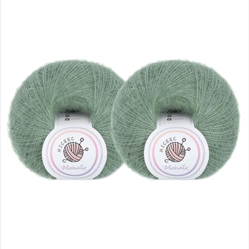NICEEC Weiches Mohair-Garn, flauschig und flauschig, luxuriös und dünn, weiches Wollmischgarn zum Häkeln und Stricken, insgesamt 2 x 2 Knäuel, 2 x 300 m, Smaragd NICEEC Weiches Mohair-Garn, flauschig und flauschig, luxuriös und dünn, weiches Wollmischgarn zum Häkeln und Stricken, insgesamt 2 x 2 Knäuel, 2 x 300 m, Smaragd von NICEEC