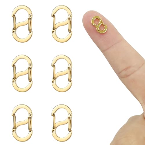 NICEIN 6 Stück Doppelt zu öffnende Kettenverschluss, S-Lock Armband Verschlüsse,Verschlüsse für Armbänder aus Edelstahl,mini Karabiner,Kurzer Armband Verschluss (Gold-16mm) von NICEIN