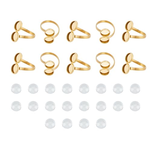 NICENEEDED 10 Stück Fingerring-Blanko-Basis, DIY-Manschettenring-Bastel-Set, offene Manschettenring-Lünettenablage, 18 Karat vergoldet, Cabochon-Ringsockel mit Glas-Cabochon-Kuppel-Set für NICENEEDED 10 Stück Fingerring-Blanko-Basis, DIY-Manschettenring-Bastel-Set, offene Manschettenring-Lünettenablage, 18 Karat vergoldet, Cabochon-Ringsockel mit Glas-Cabochon-Kuppel-Set für von NICENEEDED