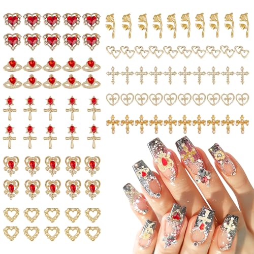 NICENEEDED 100 Stück 3D Gold Nagel Charms Set Kreuz Nagel Charms Herz Nagel Edelsteine Rot Strass Charms Rose Nail Art Schmuck NICENEEDED 100 Stück 3D Gold Nagel Charms Set Kreuz Nagel Charms Herz Nagel Edelsteine Rot Strass Charms Rose Nail Art Schmuck von NICENEEDED