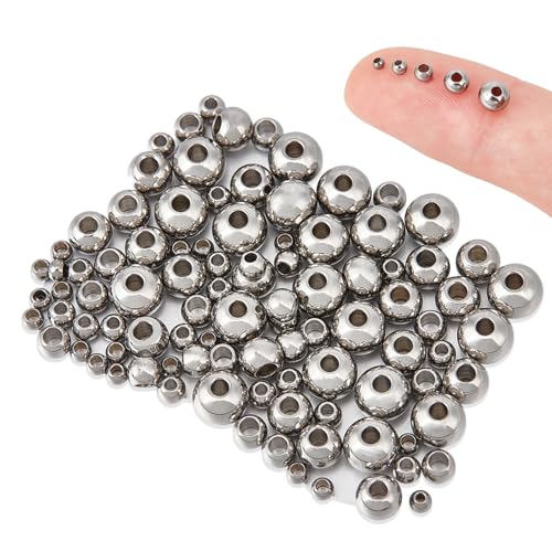 NICENEEDED 100 Stück Edelstahlperlen Glatte Runde Abstandsperle Nahtlose Lose Kugelperlen Zur Schmuckherstellung von Mehrlagigen Halsketten Und Armbändern NICENEEDED 100 Stück Edelstahlperlen Glatte Runde Abstandsperle Nahtlose Lose Kugelperlen Zur Schmuckherstellung von Mehrlagigen Halsketten Und Armbändern von NICENEEDED