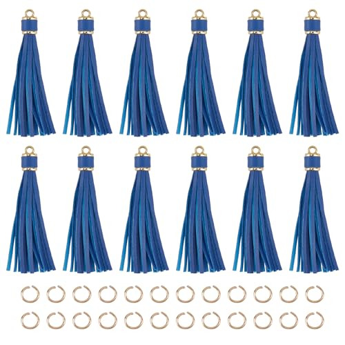 NICENEEDED 12 Stück Leder Schlüsselanhänger Quasten Kunstlederquaste Für Perlenarmband Schlüsselanhänger Armband Marineblaue Quaste Mit Taschenanhänger von NICENEEDED