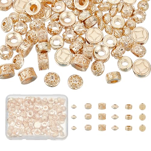 NICENEEDED 120 Stück Goldene Tibetische Abstandsperlen, 14 Karat Vergoldete Lose Perlen, Würfelsäulen-Fass-Blumen-Abstandshalter-Perlen-Metallanhänger NICENEEDED 120 Stück Goldene Tibetische Abstandsperlen, 14 Karat Vergoldete Lose Perlen, Würfelsäulen-Fass-Blumen-Abstandshalter-Perlen-Metallanhänger von NICENEEDED