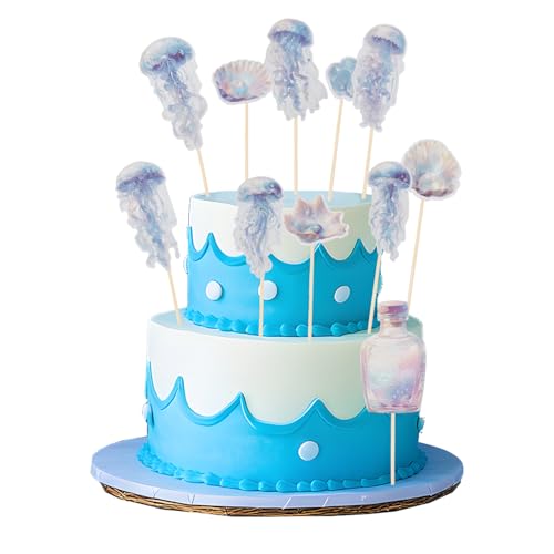 NICENEEDED 15 Stück Kuchenverzierungsaufkleber zum Thema Unter dem Meer, Kuchenverzierung mit Quallen und Muscheln mit Holzstiel, bunte Glitzer-Verzierung für Haustiere zum Geburtstag NICENEEDED 15 Stück Kuchenverzierungsaufkleber zum Thema Unter dem Meer, Kuchenverzierung mit Quallen und Muscheln mit Holzstiel, bunte Glitzer-Verzierung für Haustiere zum Geburtstag von NICENEEDED