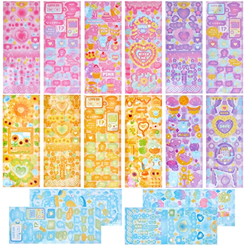 NICENEEDED 16 Blatt Schöne Dekorative Aufkleber, Buntes Süßes Koreanisches Aufkleber-Set, Selbstklebend, DIY Scrapbooking-Aufkleber Für Kunst-Grußkarten-Album-Dekor von NICENEEDED