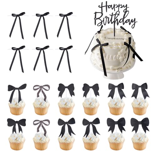 NICENEEDED 19 Stück Cupcake Topper Mit Schleife Brautkuchen Dessert Spieße Hochzeitsparty Zubehör von NICENEEDED